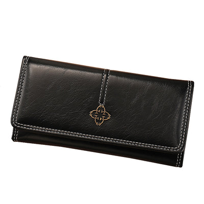 Black Classic Long Bifold Wallet for Women - Large Capacity Card Holder