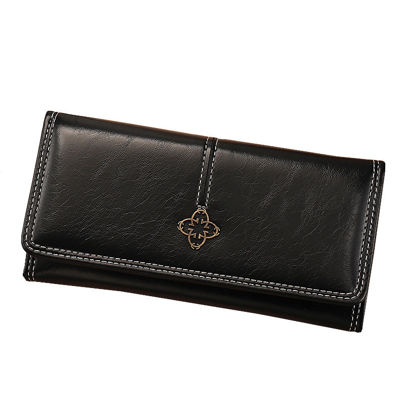 Black Classic Long Bifold Wallet for Women - Large Capacity Card Holder