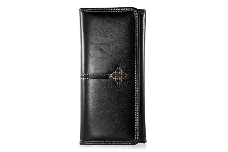 Black Classic Long Bifold Wallet for Women - Large Capacity Card Holder