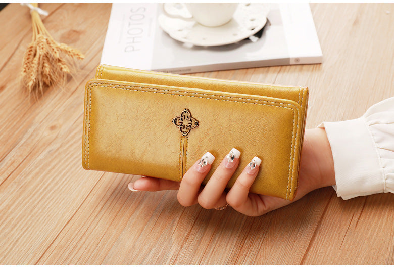 Yellow Classic Long Bifold Wallet for Women - Large Capacity Card Holder