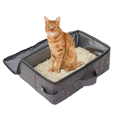 Light gray Portable Foldable Cat Litter Box - Waterproof Travel Litter Pan for Cats