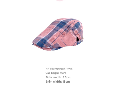 2-PCS Dark Blue Lightweight Checkered Flat Cap - Adjustable Retro Driver Hat for Men & Women