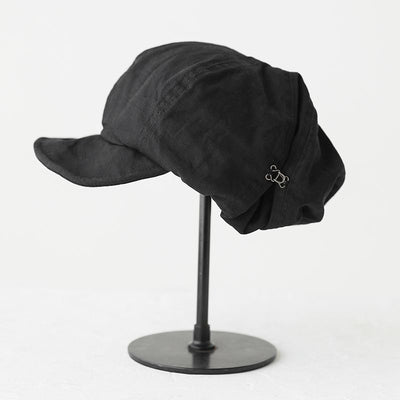 Black Women's Vintage Style Baker Boy Cap - Soft Cotton Linen Blend