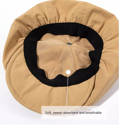 Black Women's Vintage Style Baker Boy Cap - Soft Cotton Linen Blend