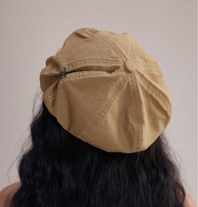 Khaki Women's Vintage Style Baker Boy Cap - Soft Cotton Linen Blend