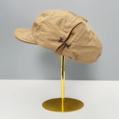 Khaki Women's Vintage Style Baker Boy Cap - Soft Cotton Linen Blend