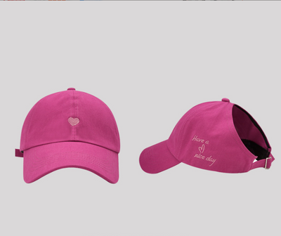 Rose Red Stylish Ponytail Opening Baseball Cap - "Have a Nice Day" Embroidery