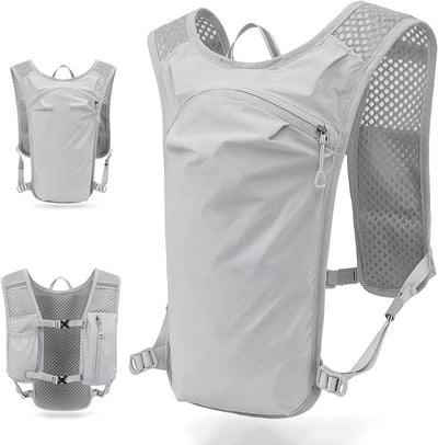 Grey Lightweight Hydration Vest Pack - Breathable Running & Cycling Backpack