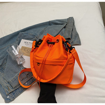Orange Casual Nylon Drawstring Bucket Bag - Adjustable Strap Crossbody Purse