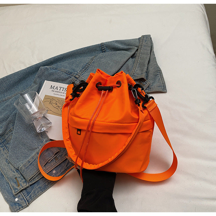 Orange Casual Nylon Drawstring Bucket Bag - Adjustable Strap Crossbody Purse