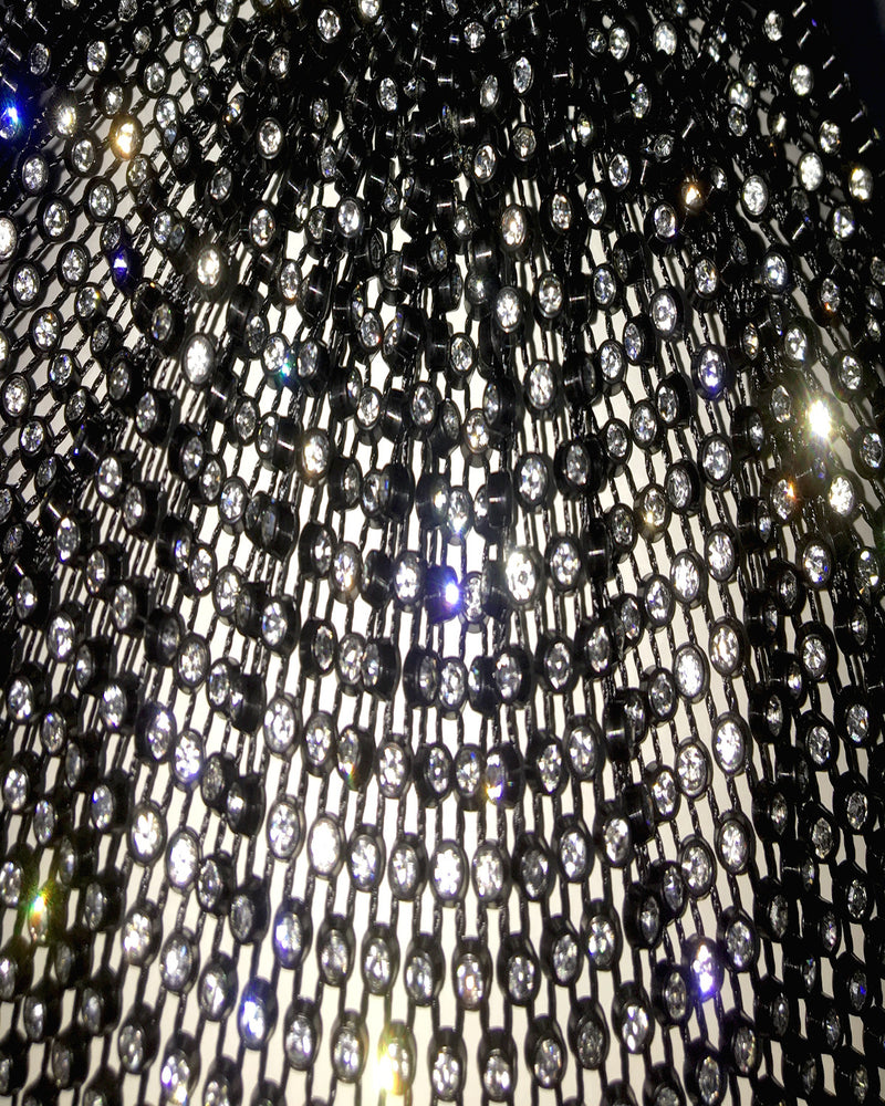 Black colored diamonds Glitter Rhinestone Face Balaclava - Trendy Music Festival Head Cover, 37cm