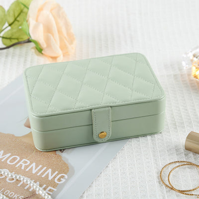 Green Elegant Quilted PU Leather Jewelry Box - Portable Organizer for Travel & Home