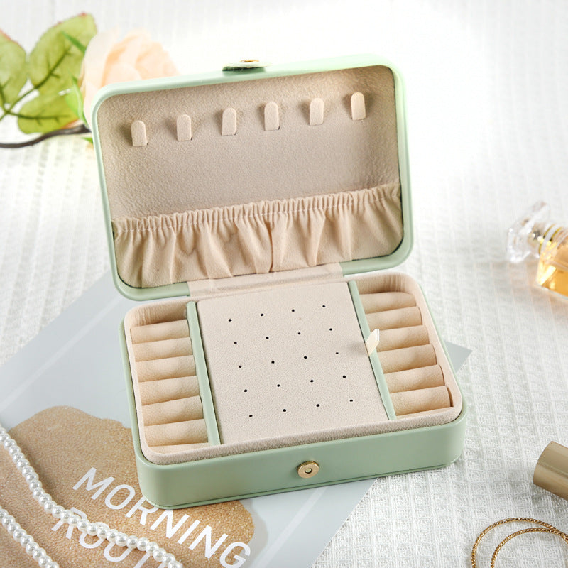 Green Elegant Quilted PU Leather Jewelry Box - Portable Organizer for Travel & Home