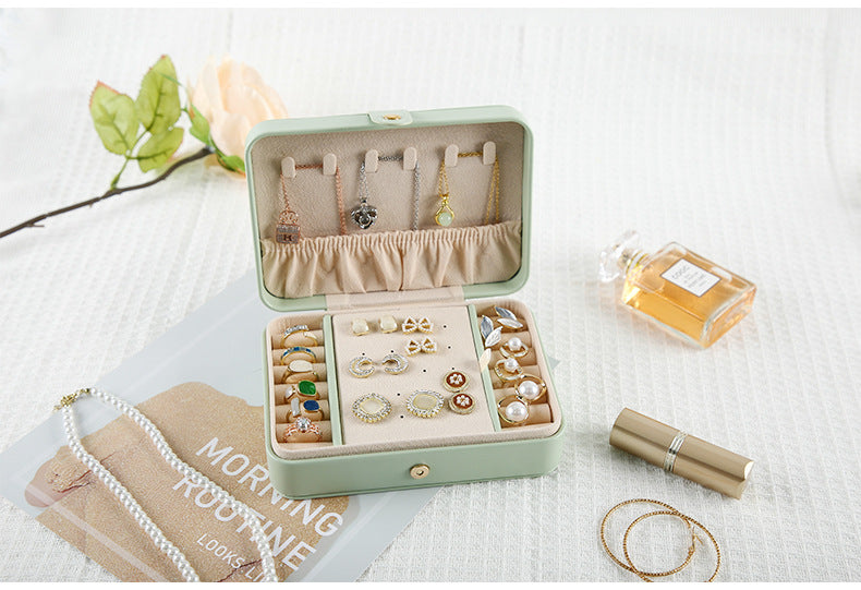 Green Elegant Quilted PU Leather Jewelry Box - Portable Organizer for Travel & Home