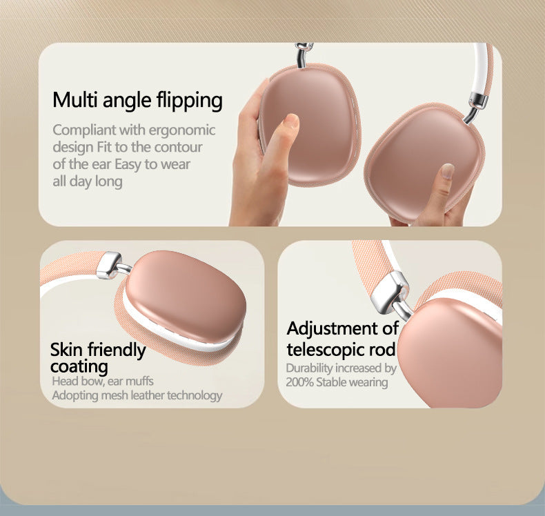 Pink Wireless Bluetooth Headphones - Over-Ear, Deep Bass, Foldable, Long Battery Life