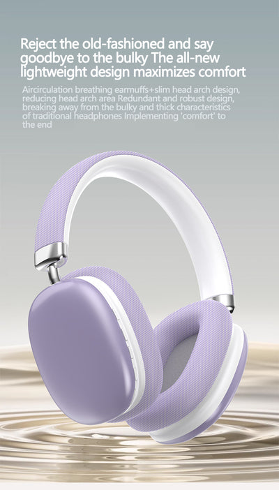 Pink Wireless Bluetooth Headphones - Over-Ear, Deep Bass, Foldable, Long Battery Life