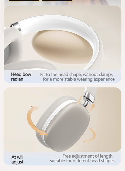 Beige Wireless Bluetooth Headphones - Over-Ear, Deep Bass, Foldable, Long Battery Life