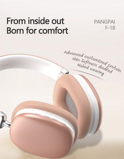 Beige Wireless Bluetooth Headphones - Over-Ear, Deep Bass, Foldable, Long Battery Life