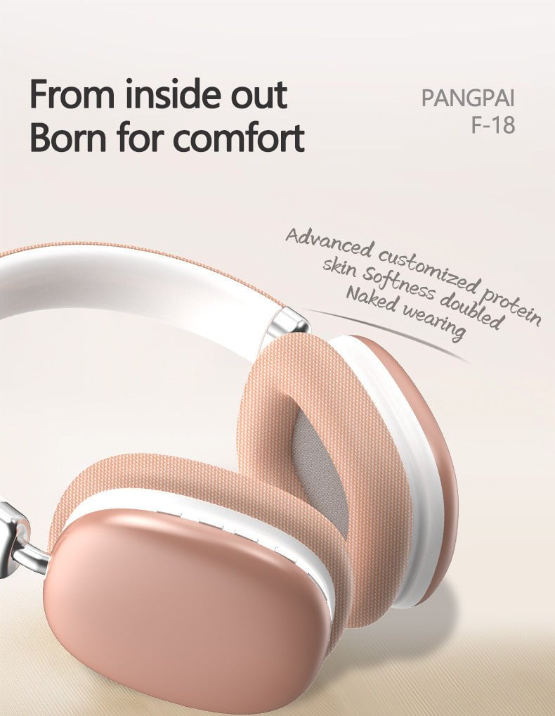 Beige Wireless Bluetooth Headphones - Over-Ear, Deep Bass, Foldable, Long Battery Life