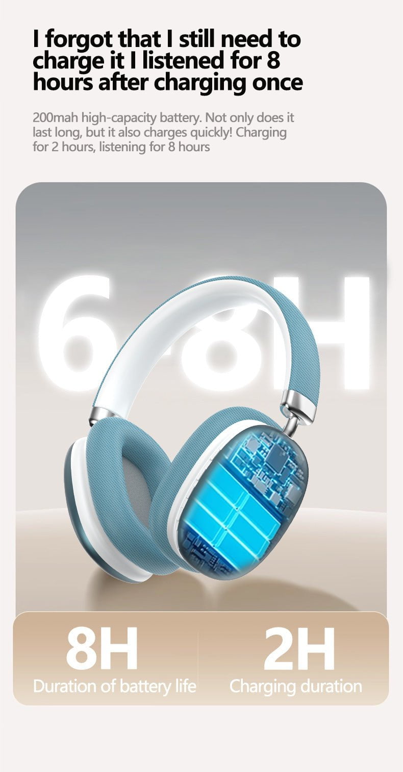 Beige Wireless Bluetooth Headphones - Over-Ear, Deep Bass, Foldable, Long Battery Life