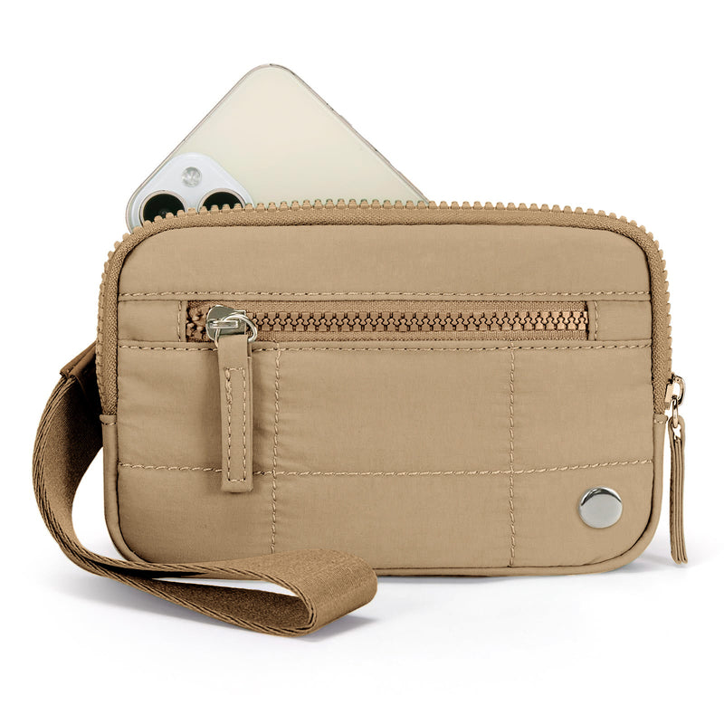 Khaki Waterproof Wristlet Wallet - Nylon Pouch for Cards, Phone & Coins(Without Mobile Phone)