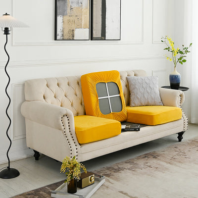2 Pcs Yellow Elegant Polyester Sofa Cover - Full Protection Against Cat Scratches & Wear