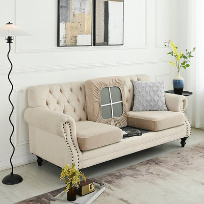 2 Pcs Khaki Elegant Polyester Sofa Cover - Full Protection Against Cat Scratches & Wear