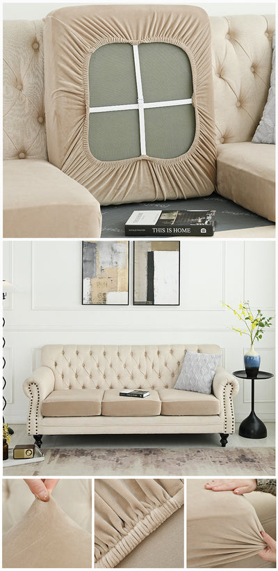 2 Pcs Khaki Elegant Polyester Sofa Cover - Full Protection Against Cat Scratches & Wear