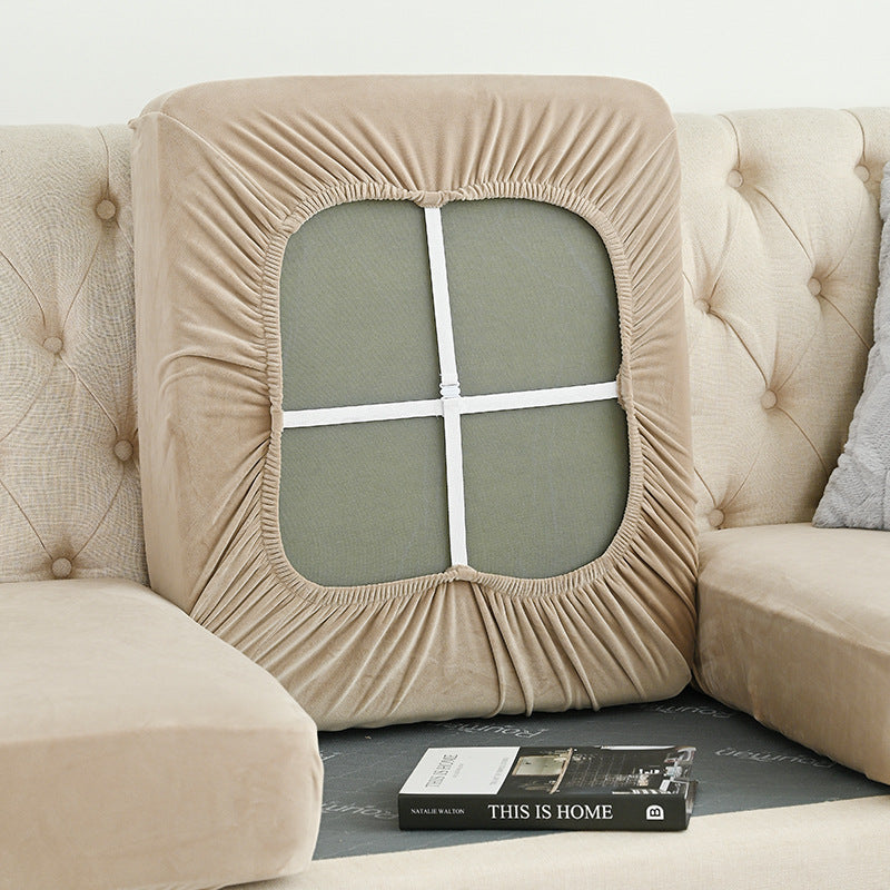 2 Pcs Khaki Elegant Polyester Sofa Cover - Full Protection Against Cat Scratches & Wear