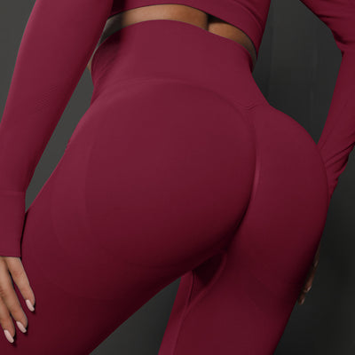 Size S Claret Red Seamless High-Waisted Yoga Pants for Women - Lift Workout Leggings for Running, Gym, and Fitness