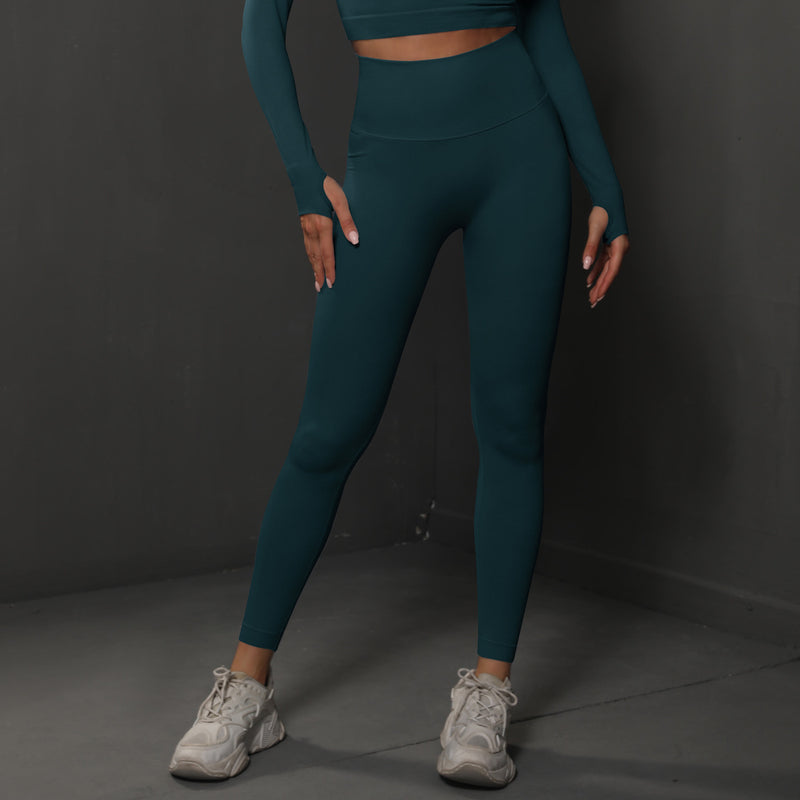 Size L Dark Green Seamless High-Waisted Yoga Pants for Women - Lift Workout Leggings for Running, Gym, and Fitness