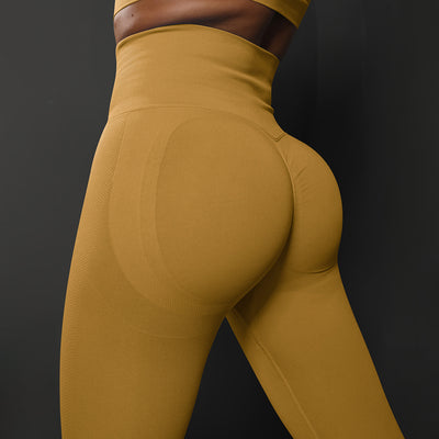 Size M Yellow Seamless High-Waisted Yoga Pants for Women - Lift Workout Leggings for Running, Gym, and Fitness