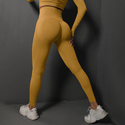 Size M Yellow Seamless High-Waisted Yoga Pants for Women - Lift Workout Leggings for Running, Gym, and Fitness