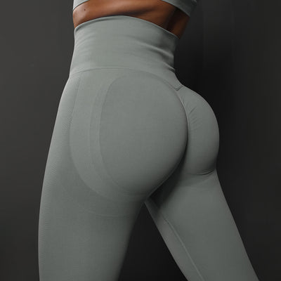 Size L Light Grey Seamless High-Waisted Yoga Pants for Women - Lift Workout Leggings for Running, Gym, and Fitness