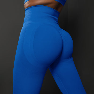 Size L Bright Blue Seamless High-Waisted Yoga Pants for Women - Lift Workout Leggings for Running, Gym, and Fitness