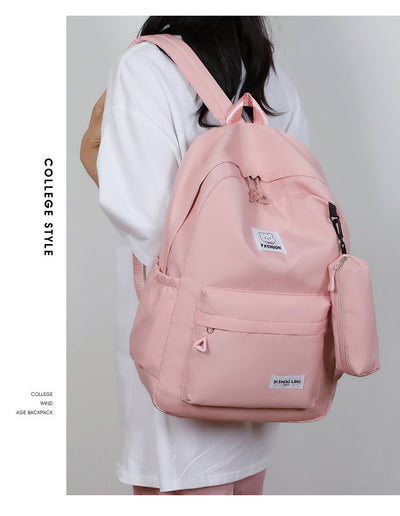 Black Large Capacity Travel Backpack for Girls - Waterproof School Bag with Detachable Pencil Case