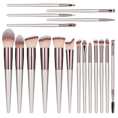 Beige 18-Piece Makeup Brush Set - Professional Synthetic Fiber Brushes with Wooden Handles for Flawless Beauty