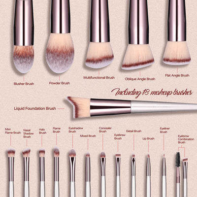 Black 18-Piece Makeup Brush Set - Professional Synthetic Fiber Brushes with Wooden Handles for Flawless Beauty