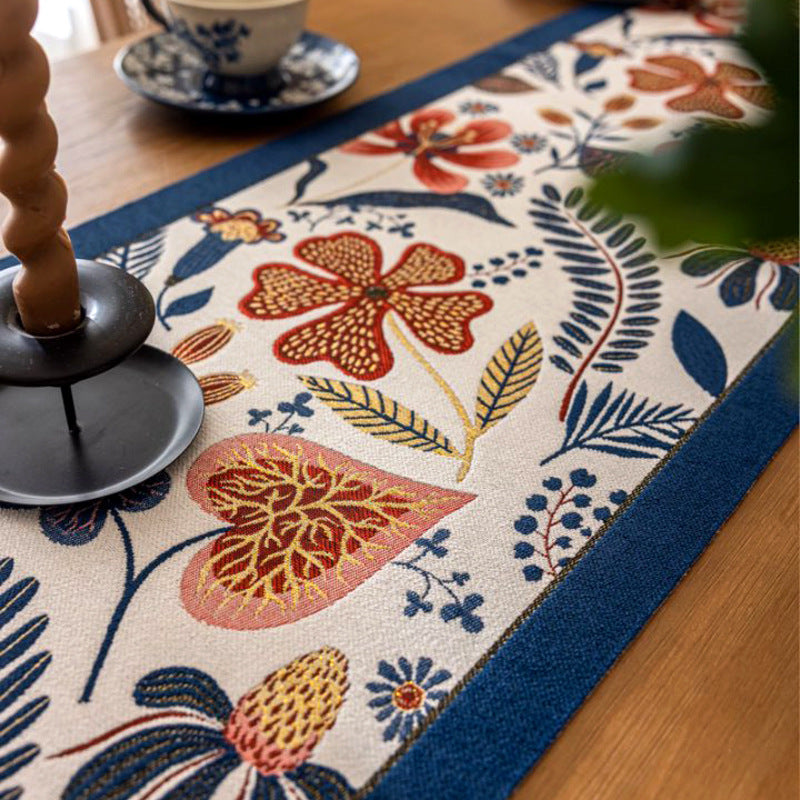 35x180cm Blue Pastoral Table Runner - Spring Floral Oil Painting Style with Tassels