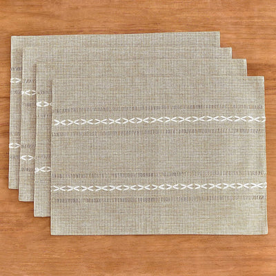 4 Pcs Beige Woven Placemats - Heat Resistant Kitchen Table Mats, Coffee Tea Cup Coasters, Linen Blend Dining Decor