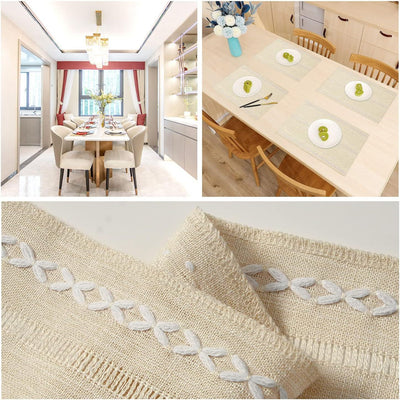 4 Pcs Beige Woven Placemats - Heat Resistant Kitchen Table Mats, Coffee Tea Cup Coasters, Linen Blend Dining Decor