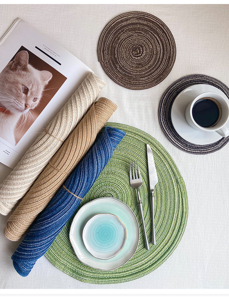 8 Pcs Begie Woven Round Placemat - Non-Slip, Heat-Resistant Dining Table Mat,  30cm