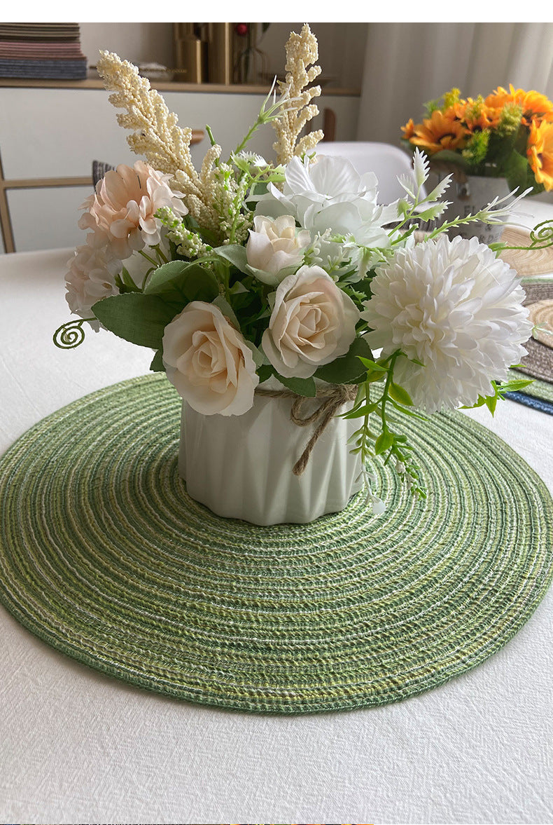 8 Pcs Begie Woven Round Placemat - Non-Slip, Heat-Resistant Dining Table Mat,  30cm