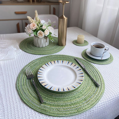 8 Pcs Beige Woven Round Placemat - Non-Slip, Heat-Resistant Dining Table Mat,  36cm