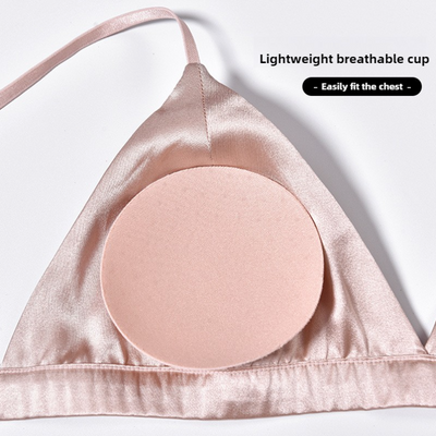 Size L White French Style Mulberry Silk Wireless Bralette - Triangle Cup Anti-Sagging Bra for Fuller Busts, Lightweight Comfort