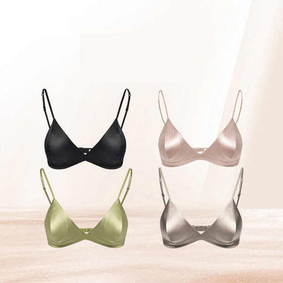 Size XL White French Style Mulberry Silk Wireless Bralette - Triangle Cup Anti-Sagging Bra for Fuller Busts, Lightweight Comfort