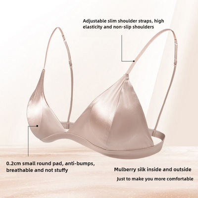 Size XL White French Style Mulberry Silk Wireless Bralette - Triangle Cup Anti-Sagging Bra for Fuller Busts, Lightweight Comfort