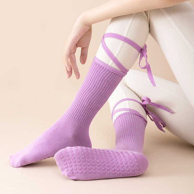 3 Pcs Pink Non-Slip Yoga Socks with Cross Straps - Cotton Pilates Dance Socks for Women, Lightweight Comfort
