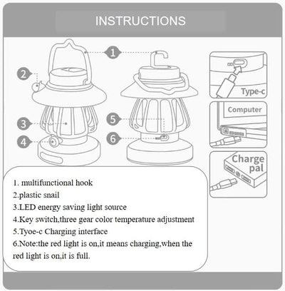 Pink Retro Snail Night Light - Portable Rechargeable Camping Lantern with Hook, 3-Color Dimming