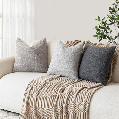 2 Pcs Grey Luxury Boucle Pillow Cover - Solid Color Faux Shearling Cushion Case for Sofa, 45x45cm, 230g (Pillow Insert Not Included)